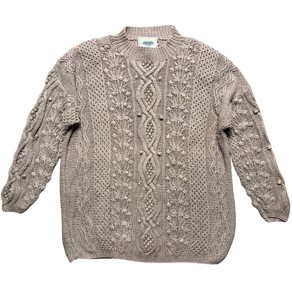 Vintage 80s Handknit Fisherman Sweater Mens Medium Chunky Cable Knit 90s Express - Picture 1 of 4